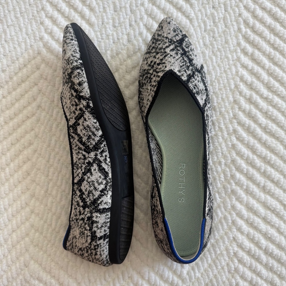 ROTHY'S The Point Black White Python Print Flats … - image 4